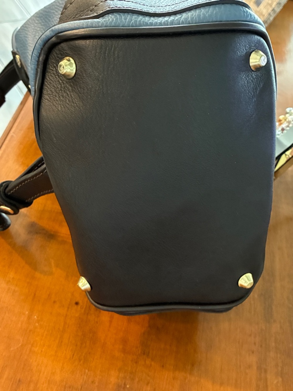 Valentina Blue and Dark Brown Leather Backpack - Picture 13 of 16